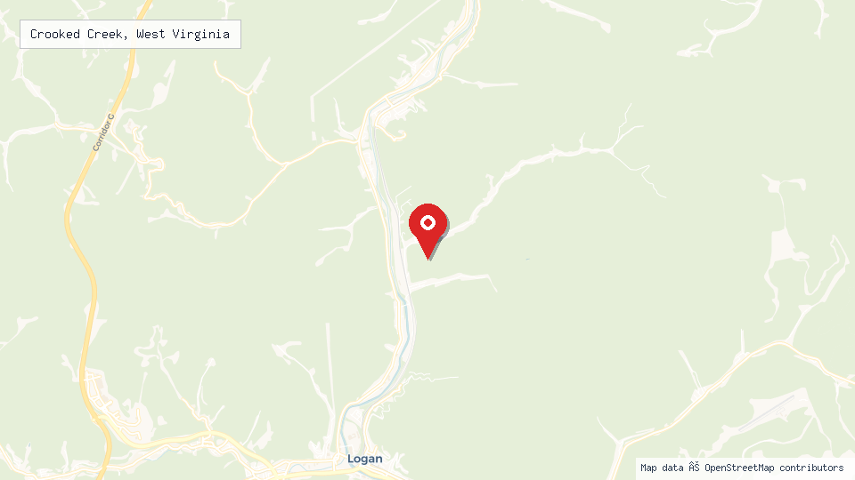 Street map of Crooked Creek, West Virginia with location pin