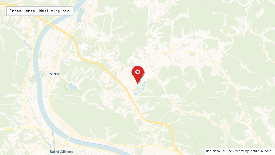 Street map of Cross Lanes, West Virginia with location pin