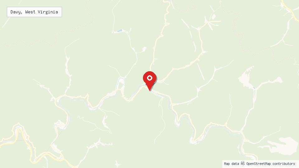 Street map of Davy, West Virginia with location pin