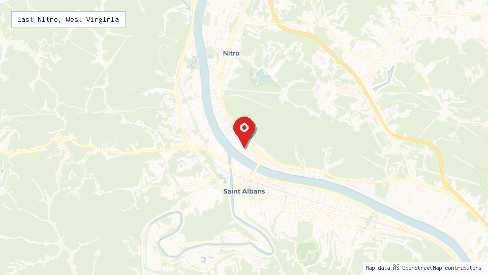 Street map of East Nitro, West Virginia with location pin