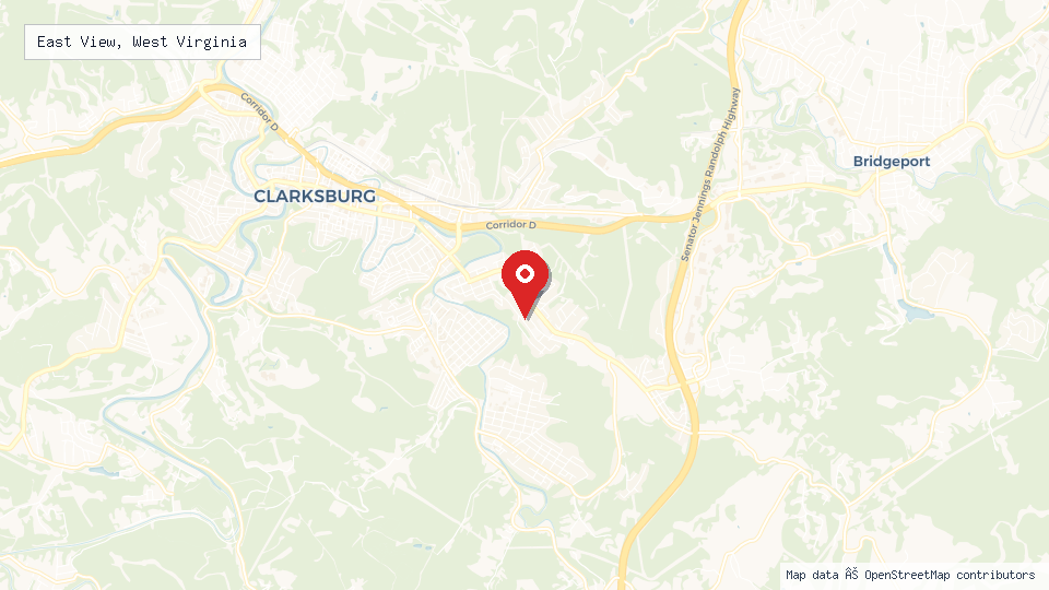 Street map of East View, West Virginia with location pin