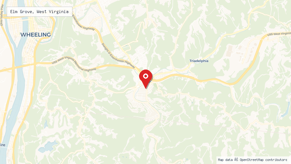 Street map of Elm Grove, West Virginia with location pin