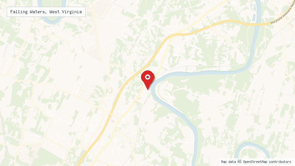 Street map of Falling Waters, West Virginia with location pin