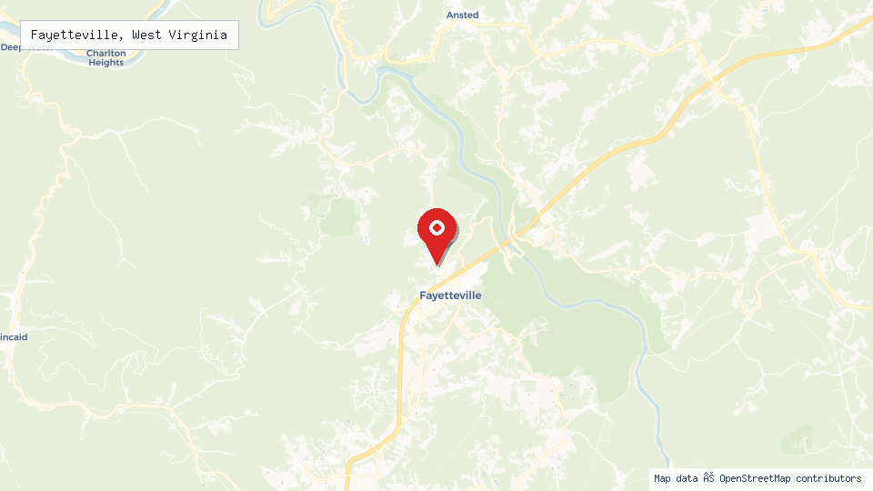 Street map of Fayetteville, West Virginia with location pin