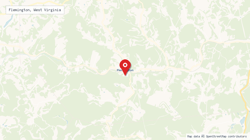 Street map of Flemington, West Virginia with location pin