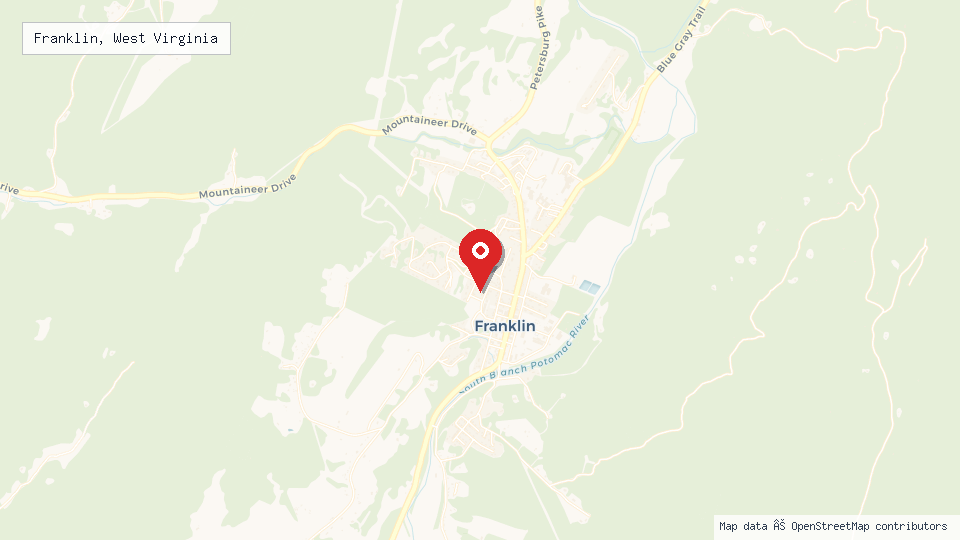 Street map of Franklin, West Virginia with location pin