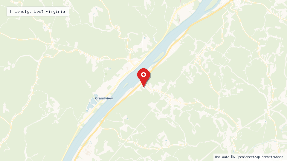 Street map of Friendly, West Virginia with location pin