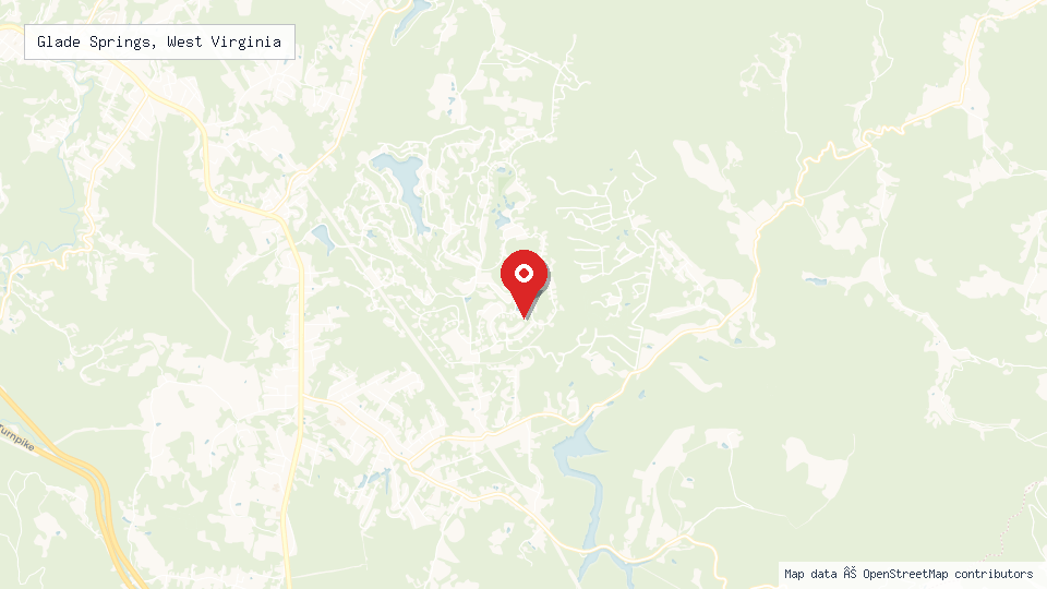 Street map of Glade Springs, West Virginia with location pin