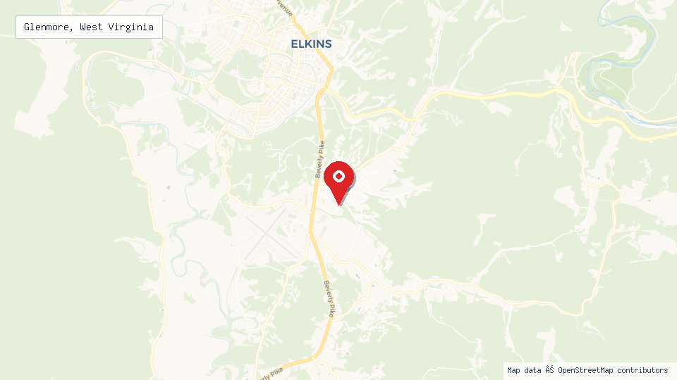 Street map of Glenmore, West Virginia with location pin