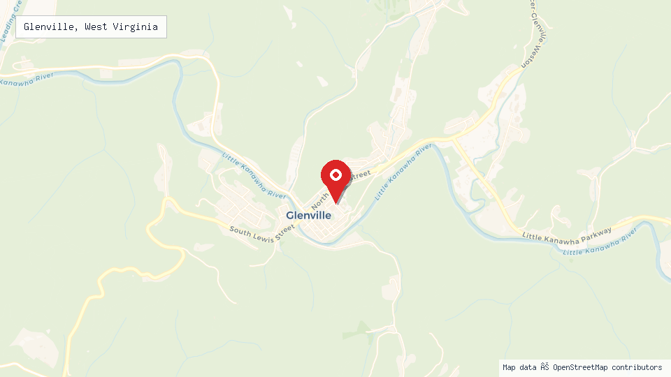 Street map of Glenville, West Virginia with location pin