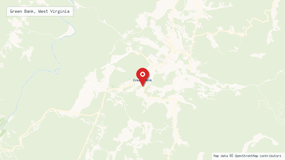 Street map of Green Bank, West Virginia with location pin