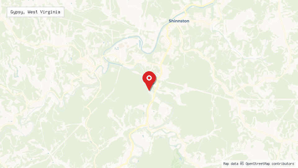 Street map of Gypsy, West Virginia with location pin