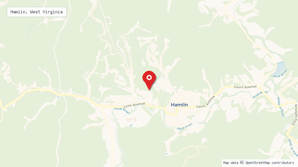 Street map of Hamlin, West Virginia with location pin