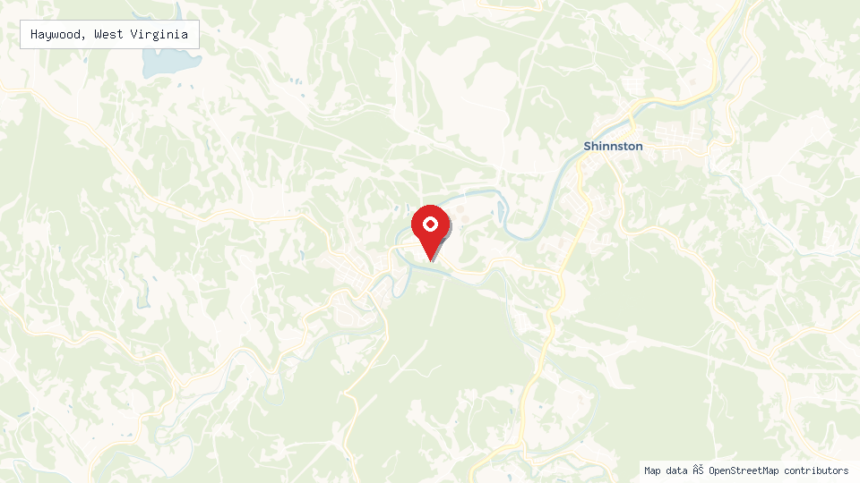 Street map of Haywood, West Virginia with location pin