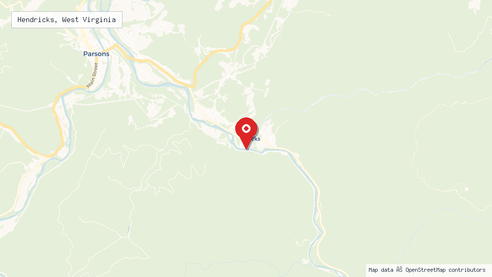 Street map of Hendricks, West Virginia with location pin