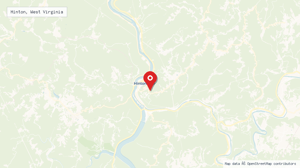 Street map of Hinton, West Virginia with location pin