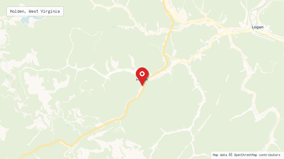 Street map of Holden, West Virginia with location pin