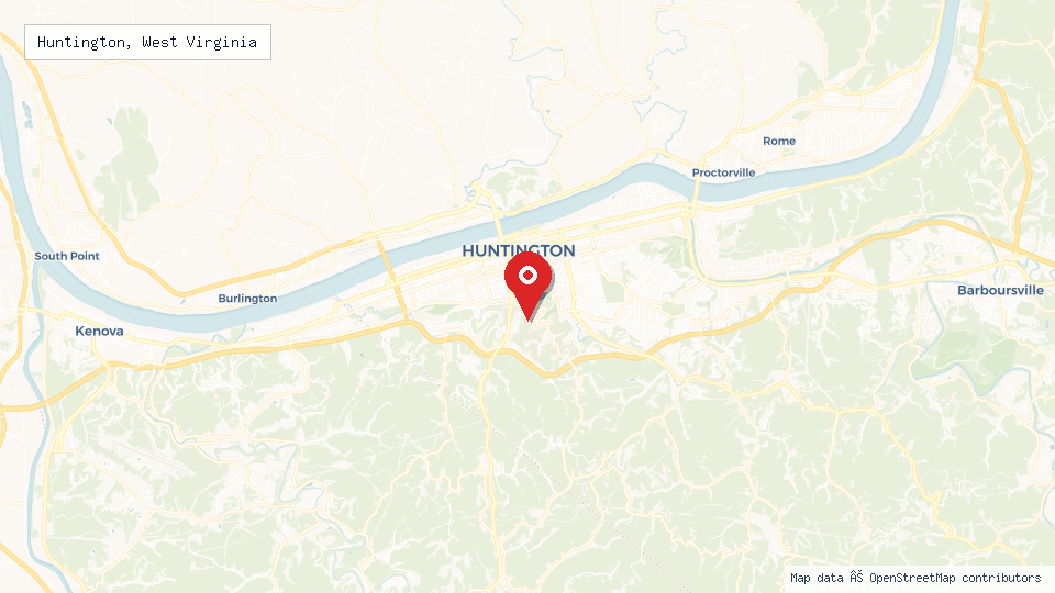 Street map of Huntington, West Virginia with location pin