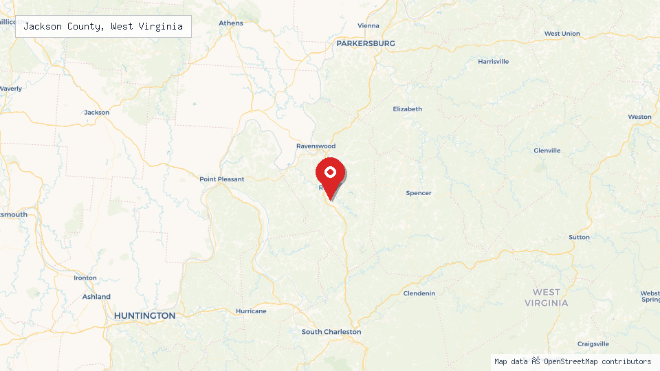 Street map of Jackson County, West Virginia with location pin