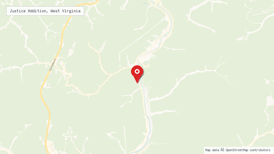 Street map of Justice Addition, West Virginia with location pin