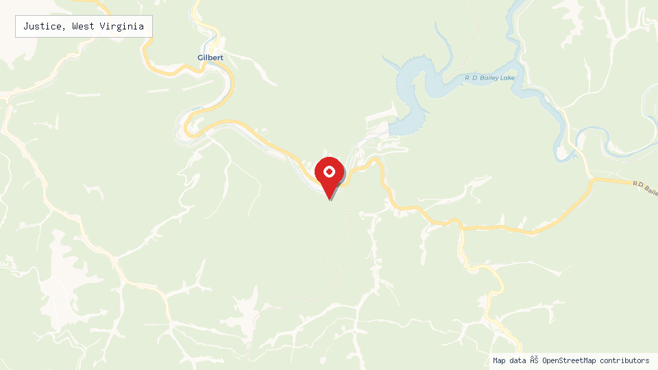Street map of Justice, West Virginia with location pin