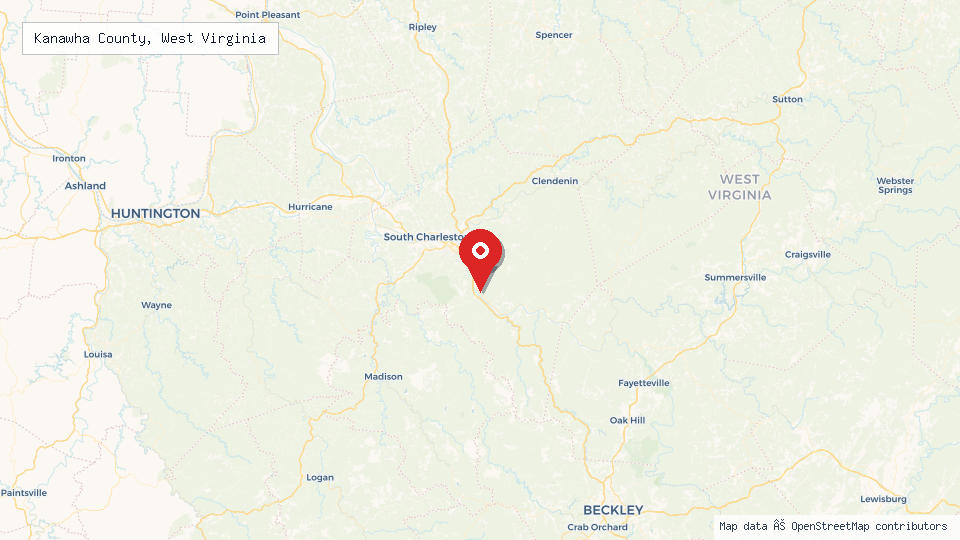 Street map of Kanawha County, West Virginia with location pin