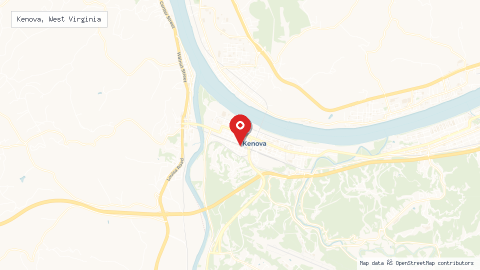Street map of Kenova, West Virginia with location pin