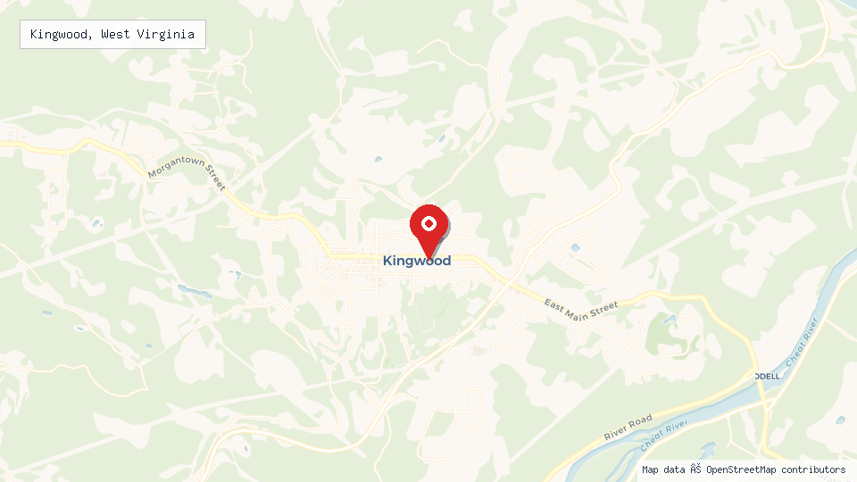 Street map of Kingwood, West Virginia with location pin