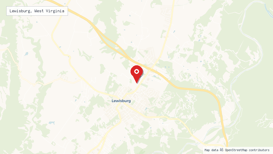Street map of Lewisburg, West Virginia with location pin