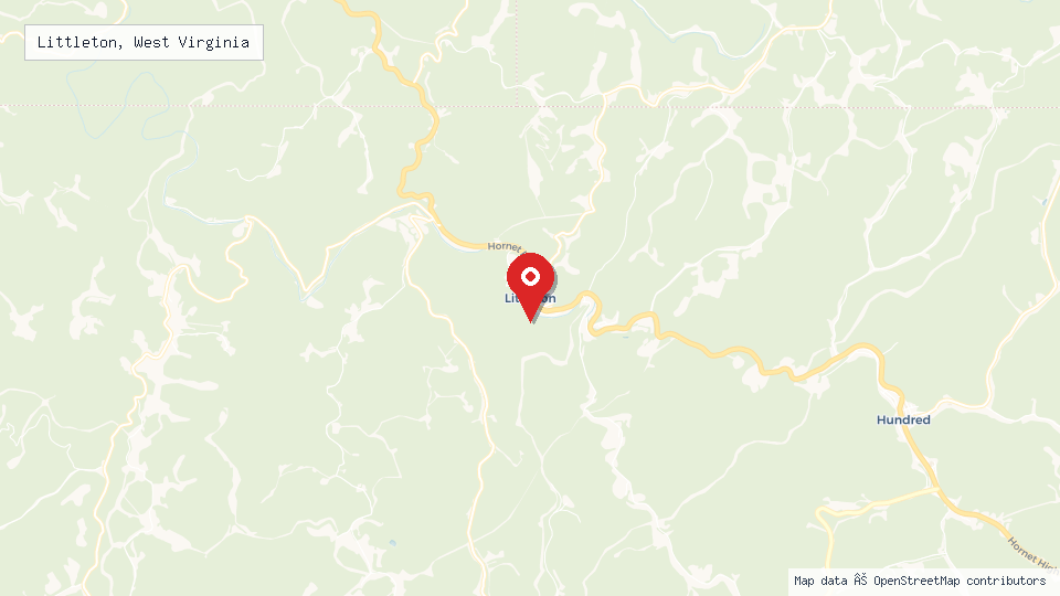 Street map of Littleton, West Virginia with location pin