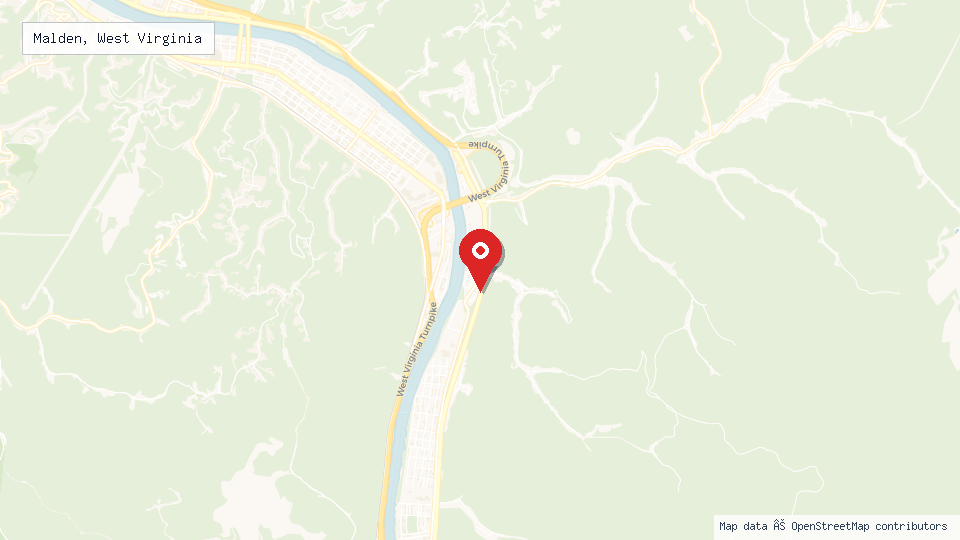 Street map of Malden, West Virginia with location pin