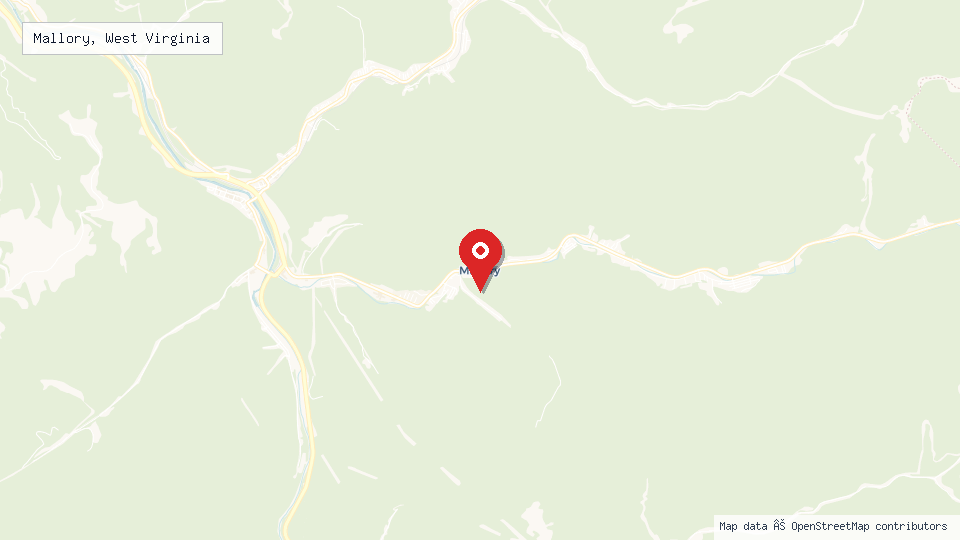 Street map of Mallory, West Virginia with location pin
