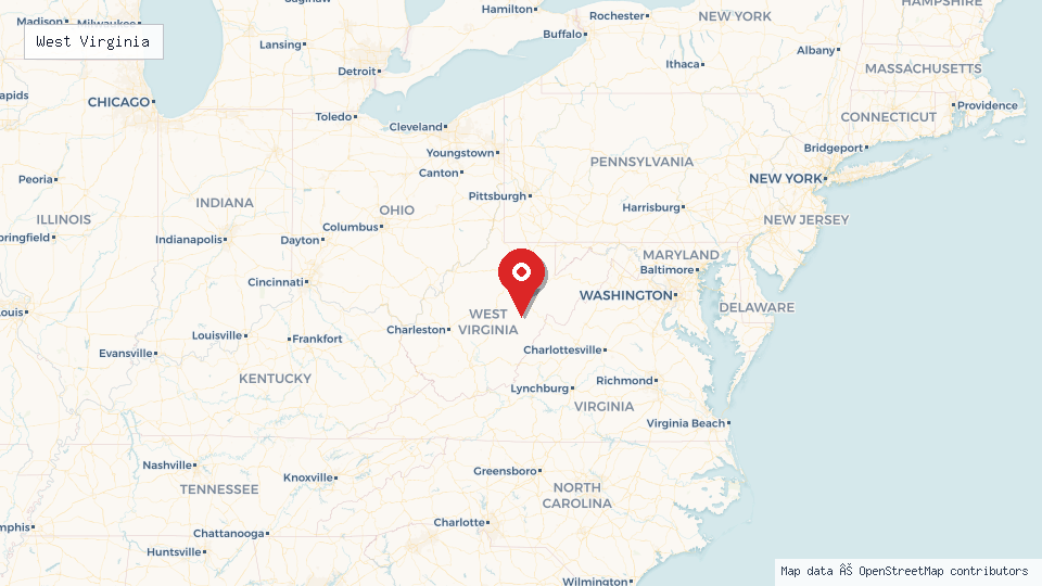 Street map of West Virginia with location pin