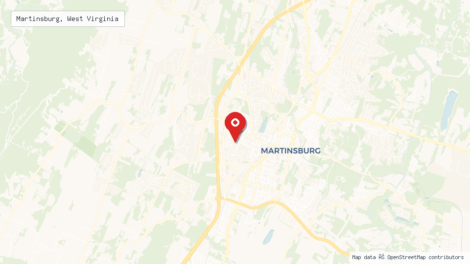 Street map of Martinsburg, West Virginia with location pin