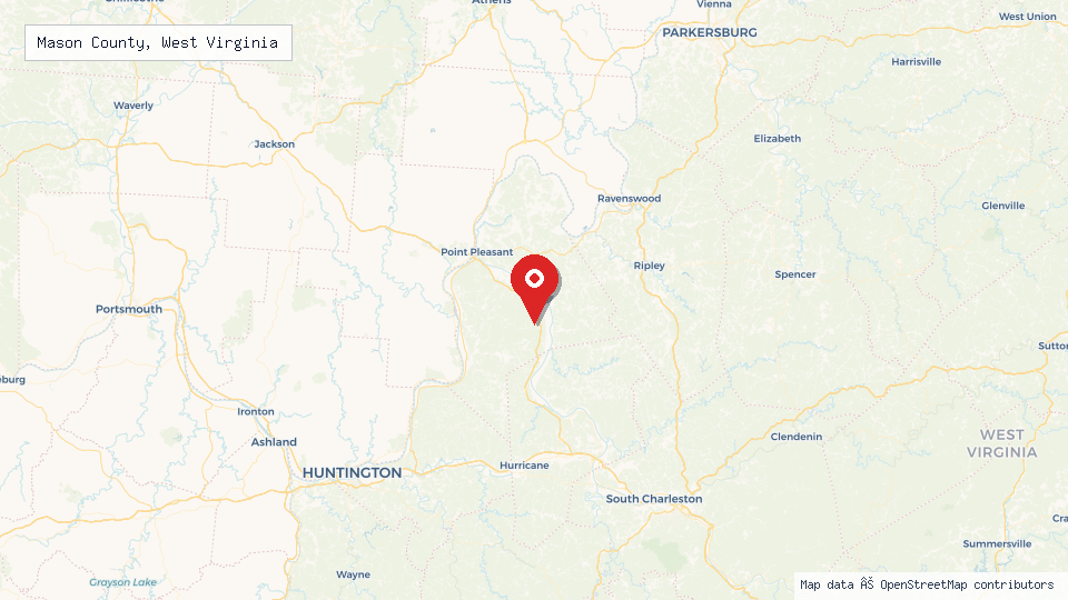 Street map of Mason County, West Virginia with location pin