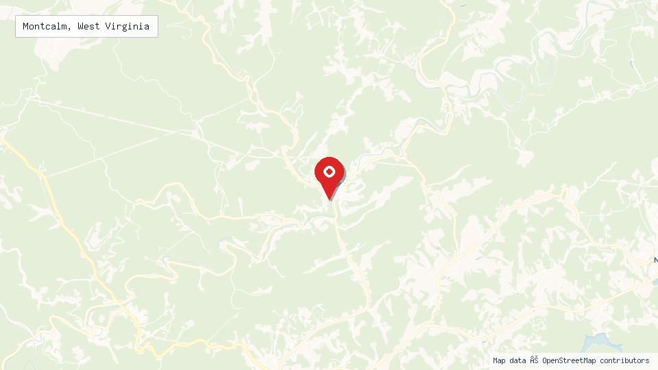 Street map of Montcalm, West Virginia with location pin