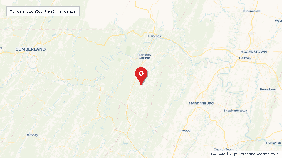 Street map of Morgan County, West Virginia with location pin