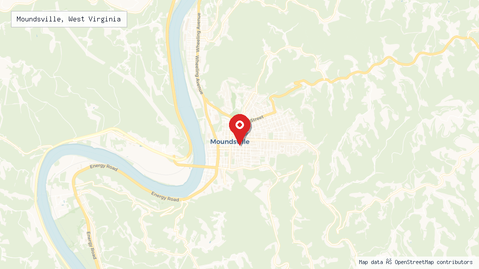 Street map of Moundsville, West Virginia with location pin