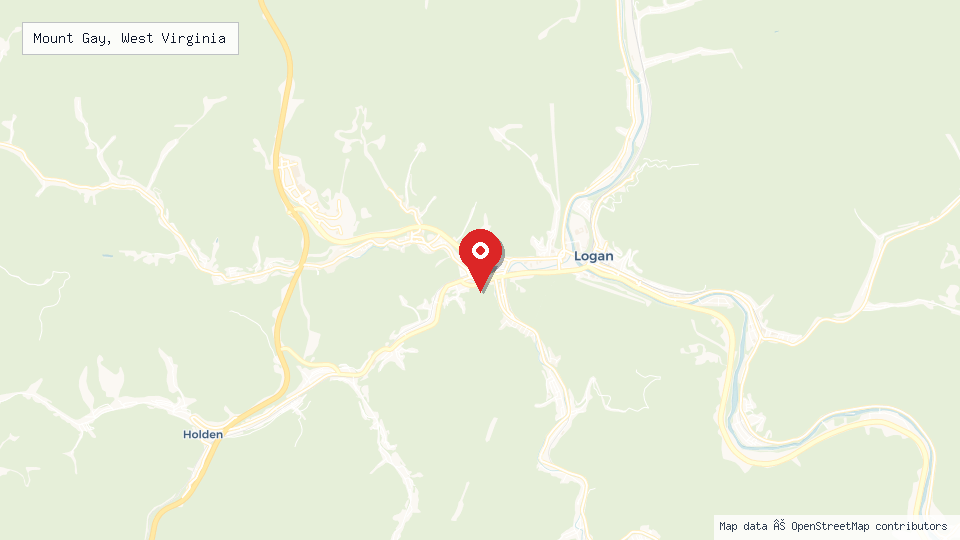 Street map of Mount Gay, West Virginia with location pin