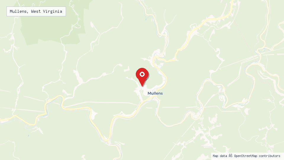 Street map of Mullens, West Virginia with location pin