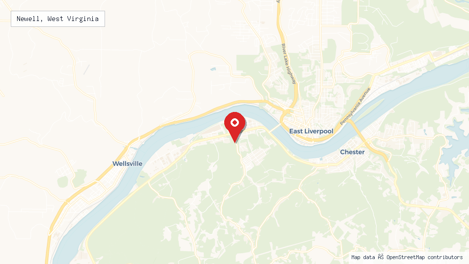 Street map of Newell, West Virginia with location pin