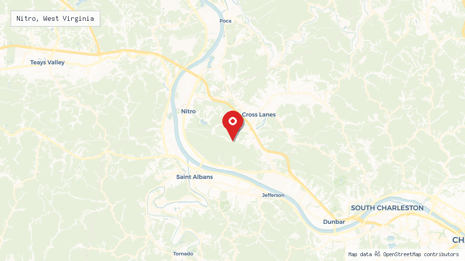 Street map of Nitro, West Virginia with location pin
