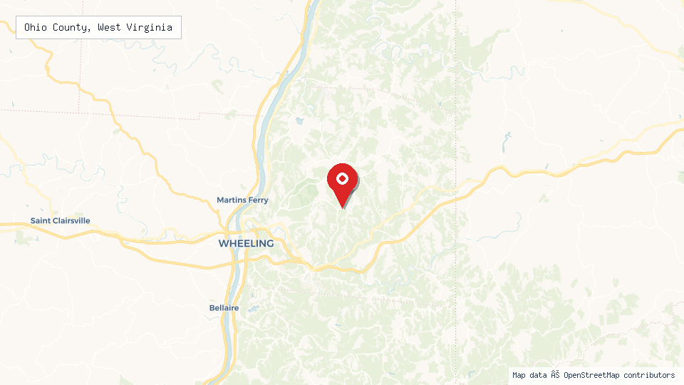 Street map of Ohio County, West Virginia with location pin