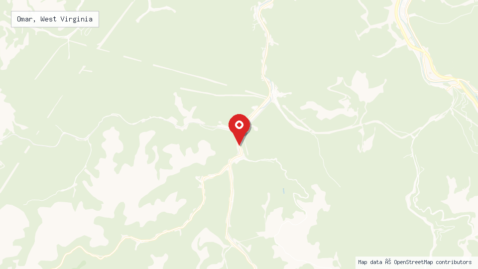 Street map of Omar, West Virginia with location pin