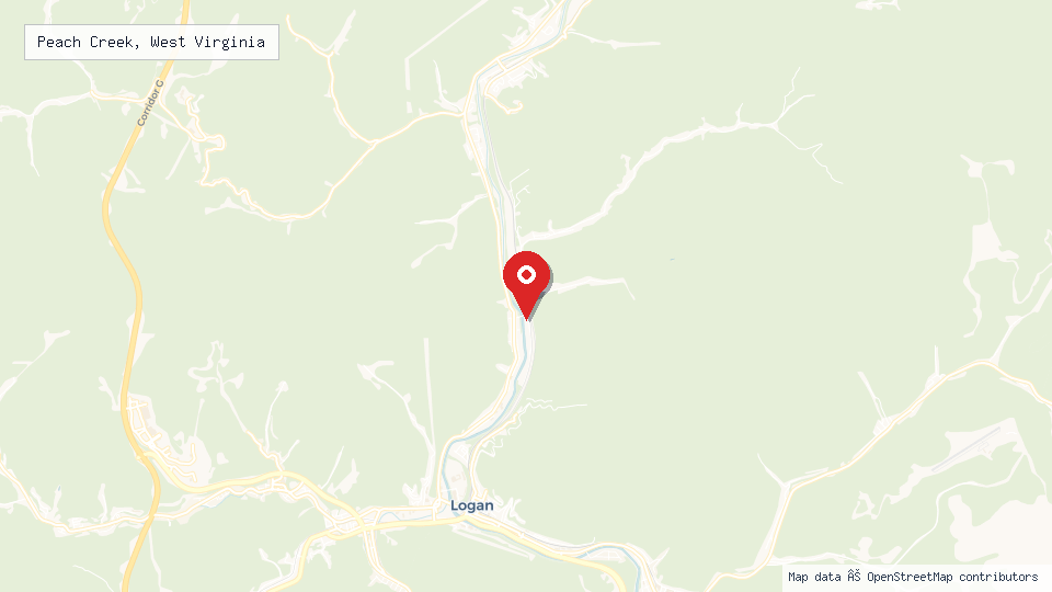 Street map of Peach Creek, West Virginia with location pin