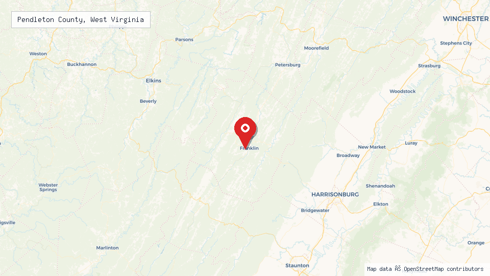 Street map of Pendleton County, West Virginia with location pin