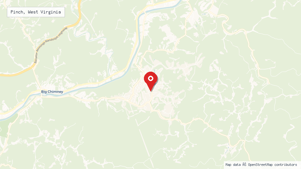 Street map of Pinch, West Virginia with location pin