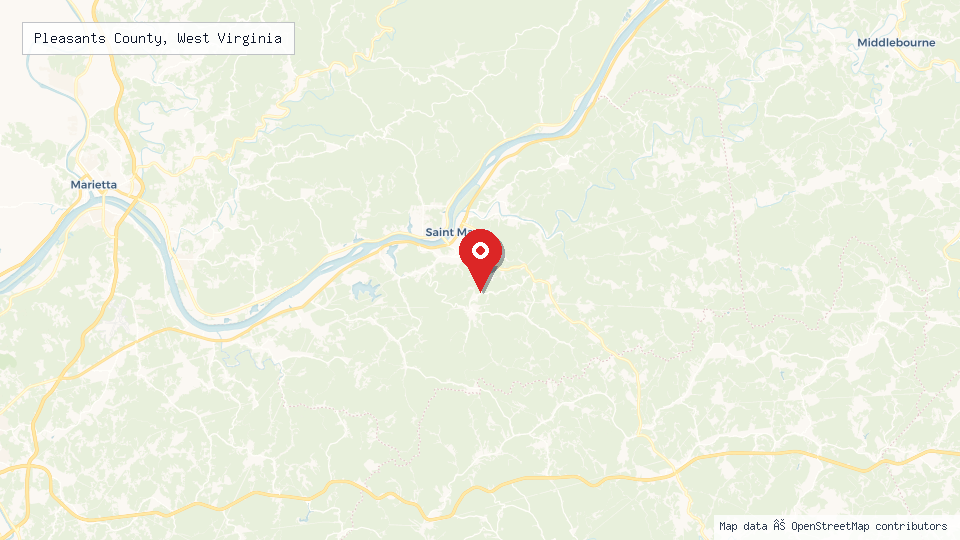 Street map of Pleasants County, West Virginia with location pin