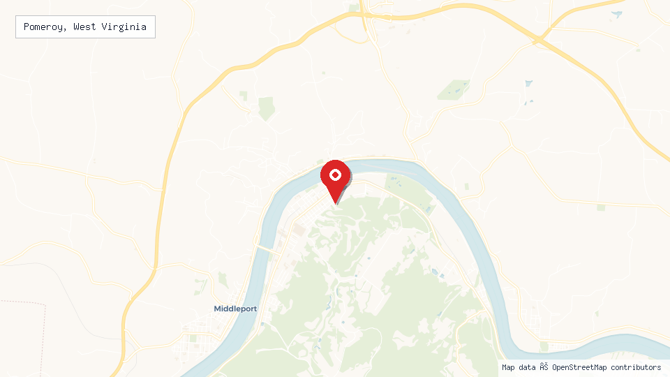 Street map of Pomeroy, West Virginia with location pin