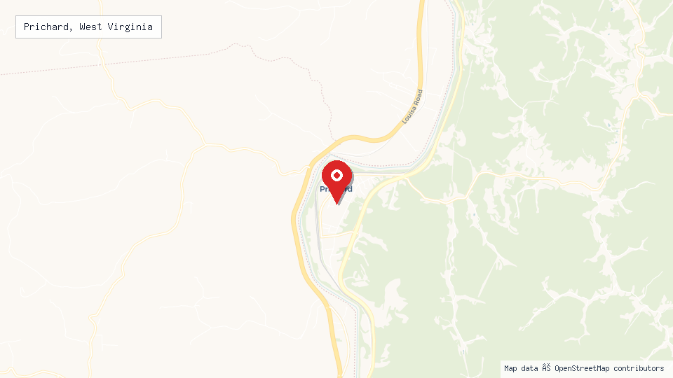 Street map of Prichard, West Virginia with location pin